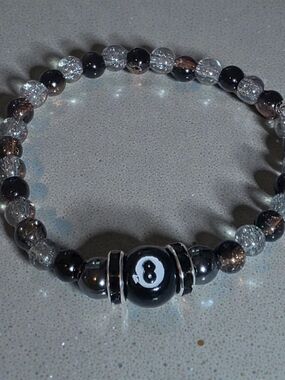 Billiards 8-Ball Crackle Quartz Hematite Bracelet